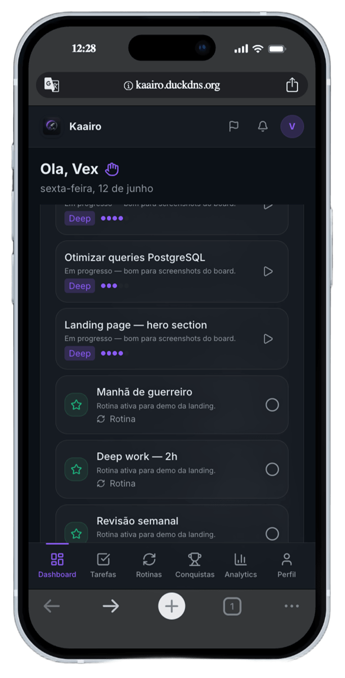 Liste des tâches et routines du jour dans Kaairo